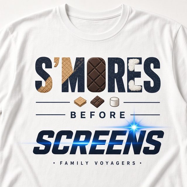 S'mores Before Screens tee mockup, white tee