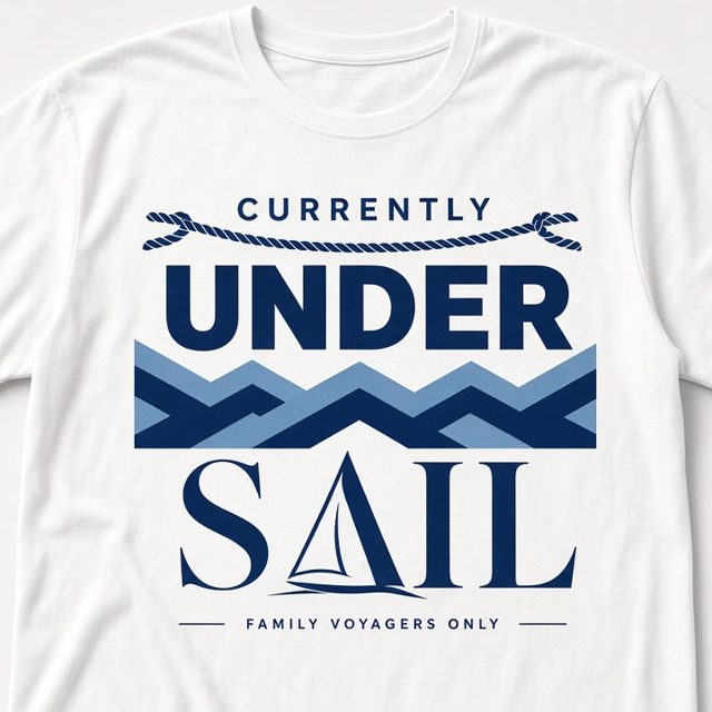 Currently Under Sail tee mockup, white tee