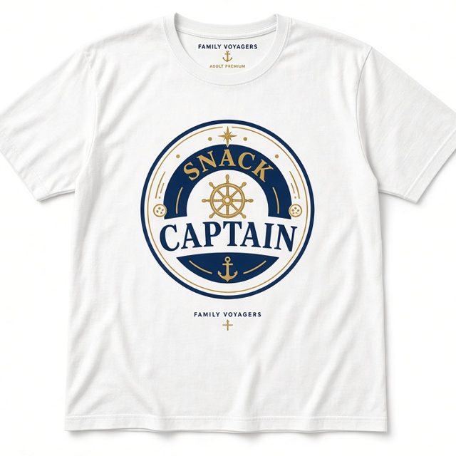 Snack Captain tee mockup, white tee